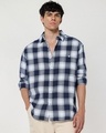 Shop Men's White & Blue Checked Oversized Shirt-Front