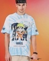 Shop Men's White & Blue Chibi Naruto Tie & Dye Oversized T-shirt-Front