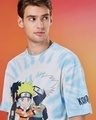 Shop Men's White & Blue Chibi Naruto Tie & Dye Oversized T-shirt