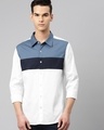Shop Men's White & Blue Color Block Shirt-Front