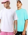 Shop Pack of 2 Men's White & Aqua Sky Blue Oversized T-shirt-Front