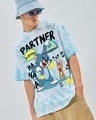 Shop Men's White & Blue Partner In Crime Tie & Dye Oversized T-shirt-Front