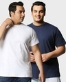 Shop Pack of 2 Men's White & Blue Plus Size T-shirt-Front