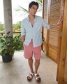 Shop Men's White & Blue Striped Linen Shirt-Full