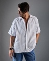 Shop Men's White & Blue Striped Oversized Shirt-Front