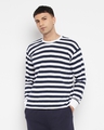 Shop Men's White & Blue Striped Oversized T-shirt-Full