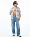 Shop Men's White & Blue Striped Flatknit Shirt-Full