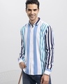 Shop Men's White & Blue Striped Slim Fit Shirt-Front
