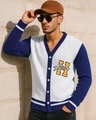 Shop Men's White & Blue Typography Oversized Sweater-Front