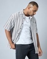 Shop Men's White & Brown Striped Oversized Shirt-Design