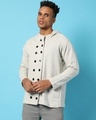 Shop Men's White Buttoned Winter Hoodie Jacket-Front