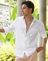 Shop Men's White Cotton Linen Shirt-Front