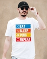 Shop Men's White Eat Sleep Pubg Typography Cotton T-shirt-Front