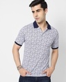 Shop Men's White Floral Printed Polo T-shirt-Front