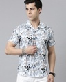 Shop Men's White Floral Printed Slim Fit Shirt-Front