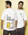 Shop Men's White Garfield Hates Mornings Graphic Printed Oversized T-shirt-Front