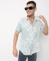 Shop Men's White & Green All Over Paisley Printed Rayon Shirt-Front