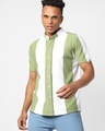 Shop Men's White & Green Color Block Shirt-Front