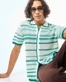 Shop Men's White & Green Striped Flatknit Shirt-Front