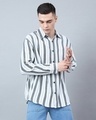 Shop Men's White & Green Striped Oversized Shirt-Front