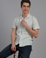 Shop Men's White & Green Striped Shirt-Full