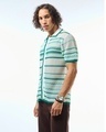 Shop Men's White & Green Striped Flatknit Shirt-Design