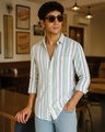 Shop Men's White & Green Striped Shirt-Front