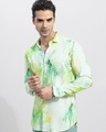 Shop Men's White & Green Tie & Dye Slim Fit Shirt-Front