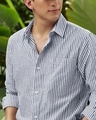 Shop Men's White & Grey Striped Cotton Linen Shirt