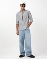 Shop Men's White & Grey Striped Linen Shirt-Full