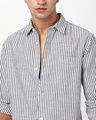 Shop Men's White & Grey Striped Linen Shirt