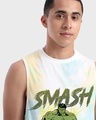 Shop Men's White & Blue Hulk Graphic Printed Tie & Dye Oversized Vest