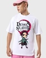 Shop Men's White Kawaii Tanjiro Graphic Printed Oversized T-shirt-Front