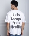 Shop Men's White Lets Escape From Reality Puff Printed Oversized T-shirt-Front