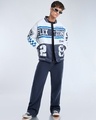 Shop Men's White & Light Navy Blue Typography Oversized Bomber Jacket-Full