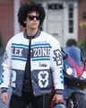 Shop Men's White & Light Navy Blue Typography Oversized Bomber Jacket-Front