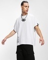 Shop Men's White Main Character Energy Graphic Printed Super Loose Fit Vest-Front