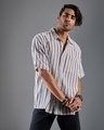 Shop Men's White & Maroon Striped Oversized Shirt-Front