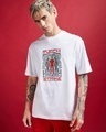 Shop Men's White Mech Strike Chest Printed Oversized Fit T-shirt-Front
