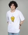 Shop Men's White Melting Smile Graphic Printed Oversized T-shirt-Front