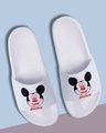Shop Men's White Mickey Mouse Printed Sliders-Front
