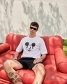Shop Men's White Mickey Wink Graphic Printed Oversized T-shirt-Front