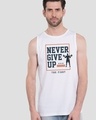 Shop Men's White Never Give Up Typography Vest-Front