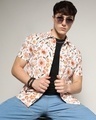 Shop Men's White & Orange All Over Floral Printed Shirt-Front