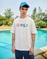 Shop Men's White Pop Hope Typography Oversized T-shirt-Front