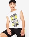 Shop Men's White Powered By Bananas Graphic Printed Oversized Vest-Front