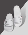Shop Men's White Printed Velcro Sliders-Front