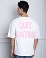 Shop Men's White Quit Waiting Puff Printed Oversized T-shirt-Front