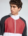 Shop Men's White & Red Color Block Hooded Windcheater Jacket