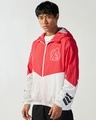 Shop Men's White & Red Graphic Printed Oversized Windcheater Jacket-Design